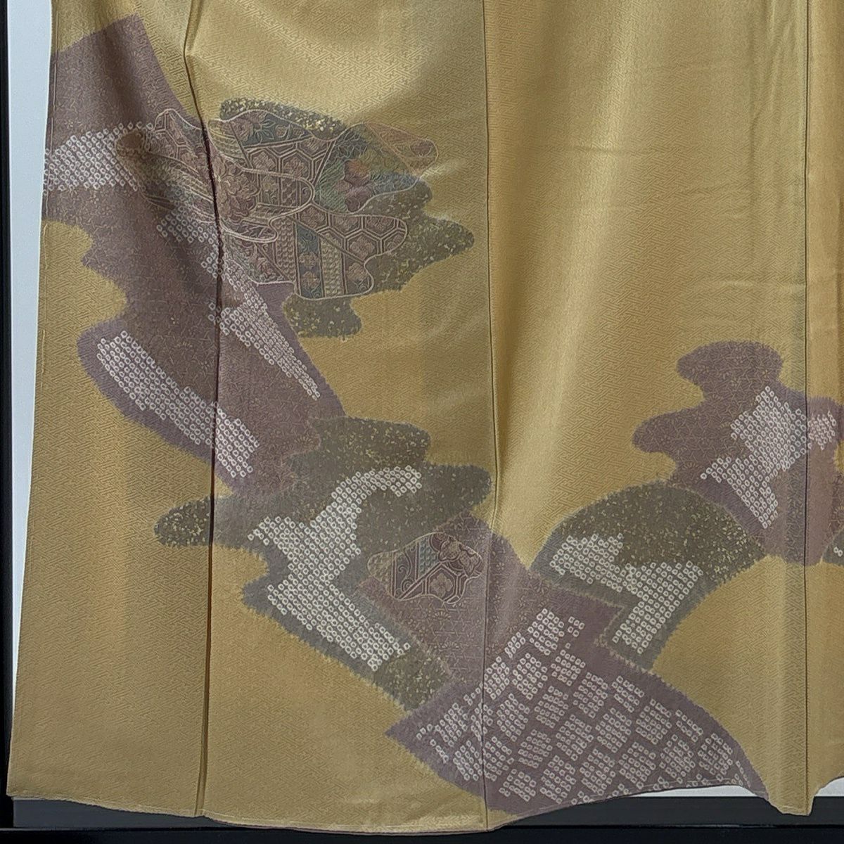 【美品】 付下 身長157cm 袖長65.5cm M 雙層 華紋 霞 刺繡 金銀彩 米色 純蠶絲 秀品級 一つ紋