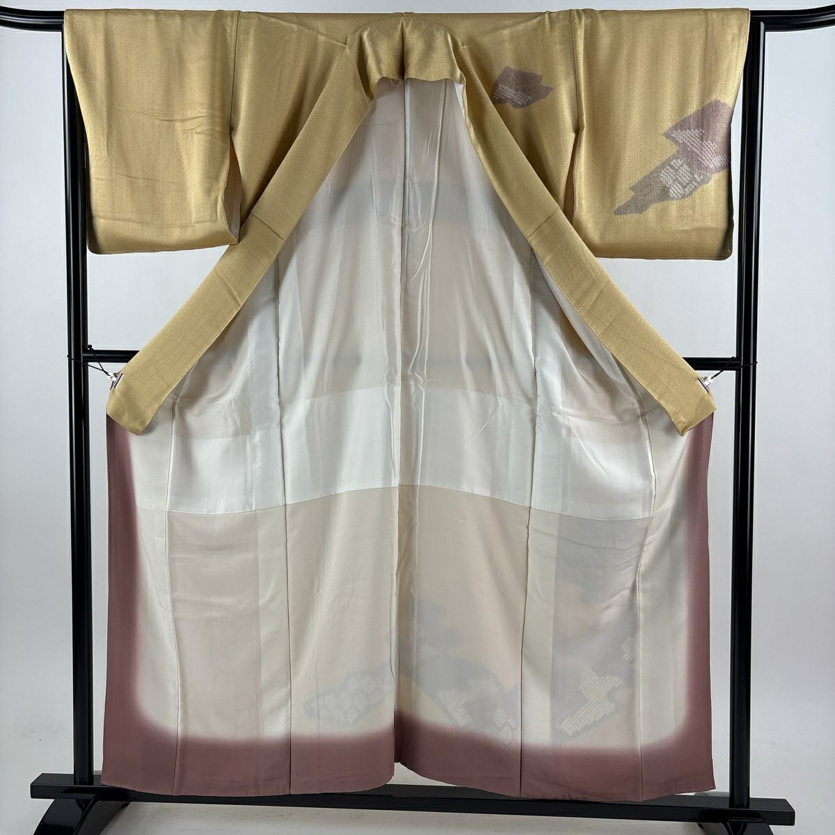 【美品】 付下 身長157cm 袖長65.5cm M 雙層 華紋 霞 刺繡 金銀彩 米色 純蠶絲 秀品級 一つ紋