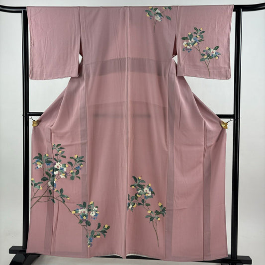 付下 身長160.5cm 袖長62.5cm S 單層 枝花 淺粉色 純蠶絲 優品級
