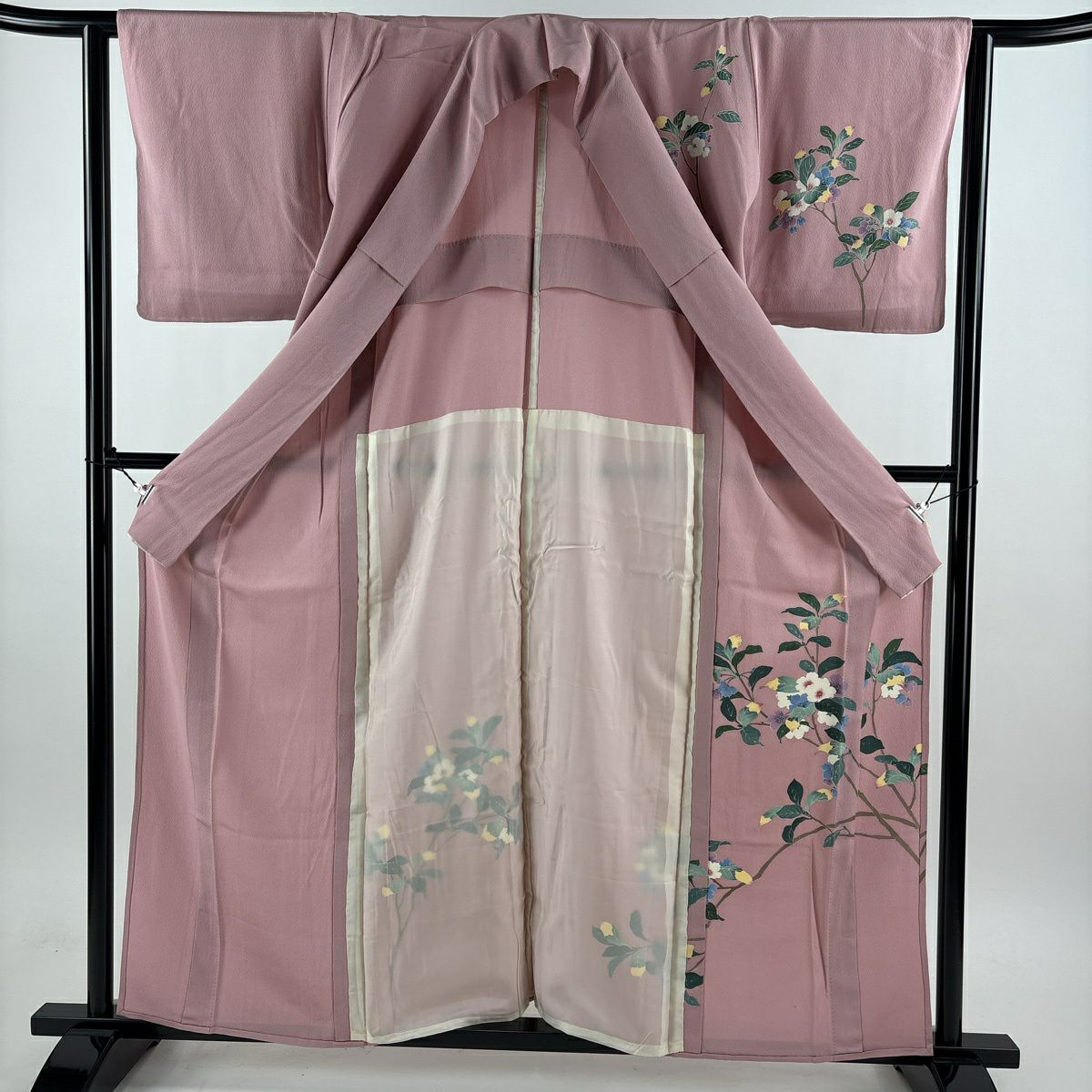 付下 身長160.5cm 袖長62.5cm S 單層 枝花 淺粉色 純蠶絲 優品級
