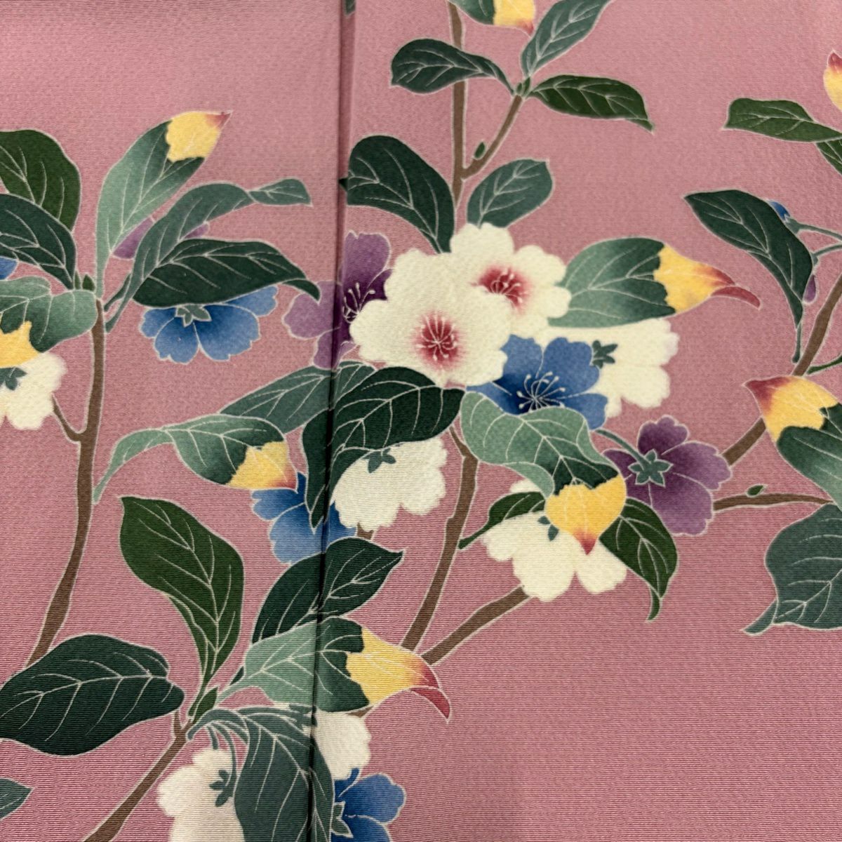 付下 身長160.5cm 袖長62.5cm S 單層 枝花 淺粉色 純蠶絲 優品級