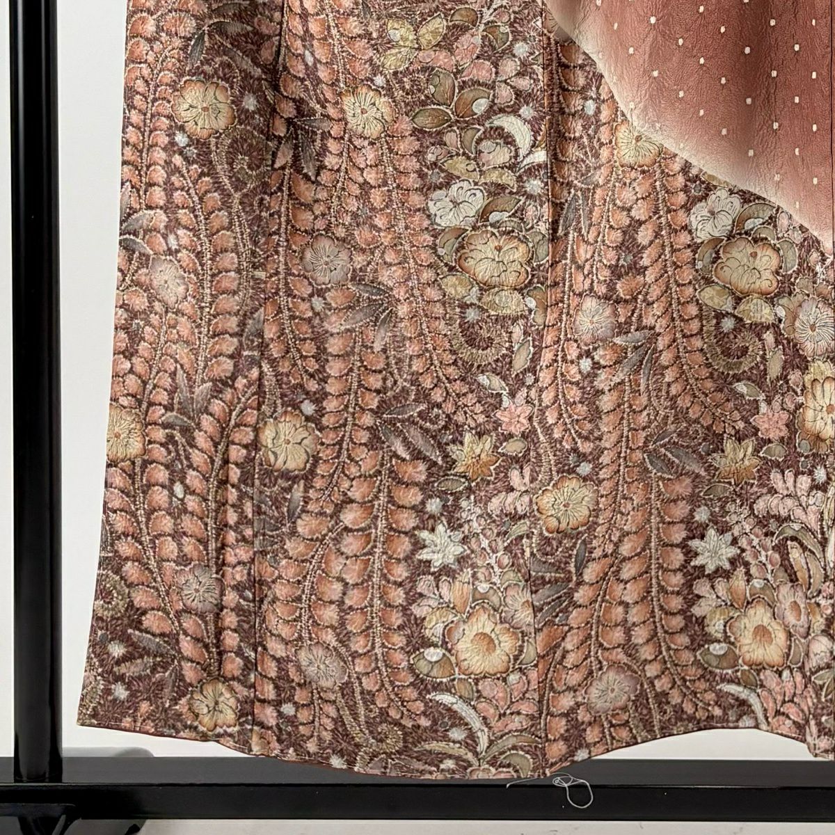 【美品】訪問服 身長154.5cm 袖長63.5cm S 雙層 辻花染 幾何圖案 染分 漸層 茶 純蠶絲 優品級