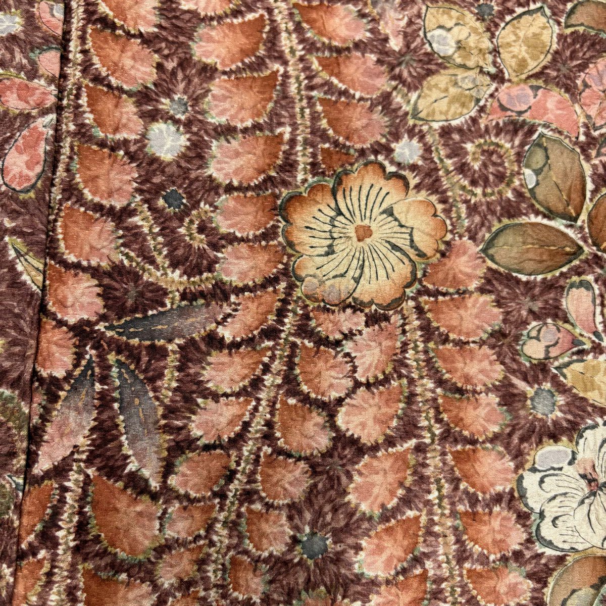【美品】訪問服 身長154.5cm 袖長63.5cm S 雙層 辻花染 幾何圖案 染分 漸層 茶 純蠶絲 優品級