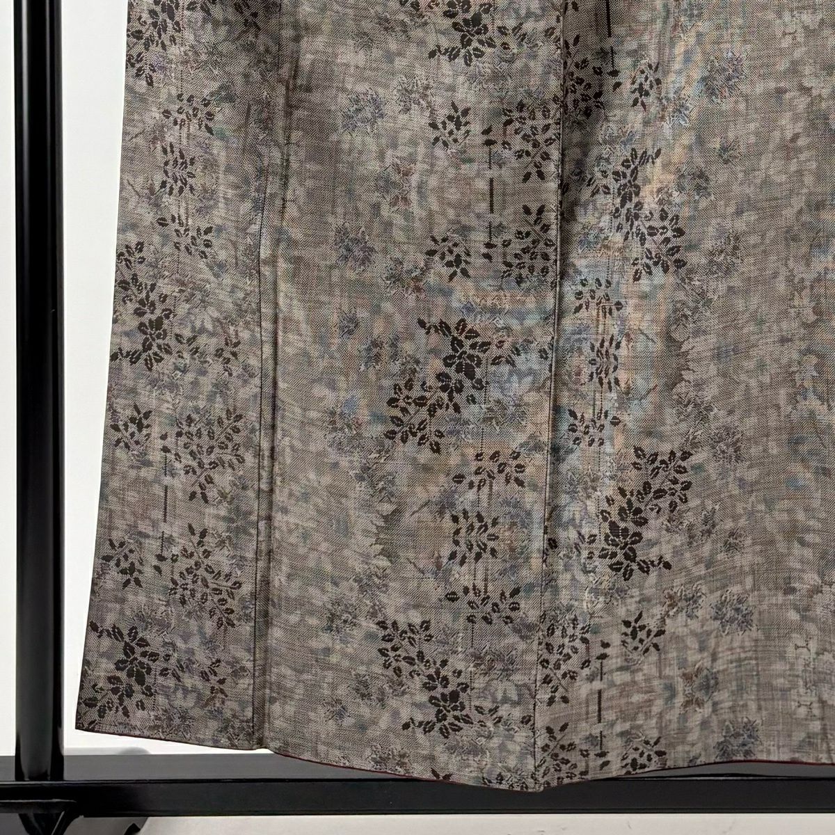 【美品】 紬織 身長157.5cm 袖長62cm S 雙層 草花紋 葉柄 焦茶 純蠶絲 秀品級