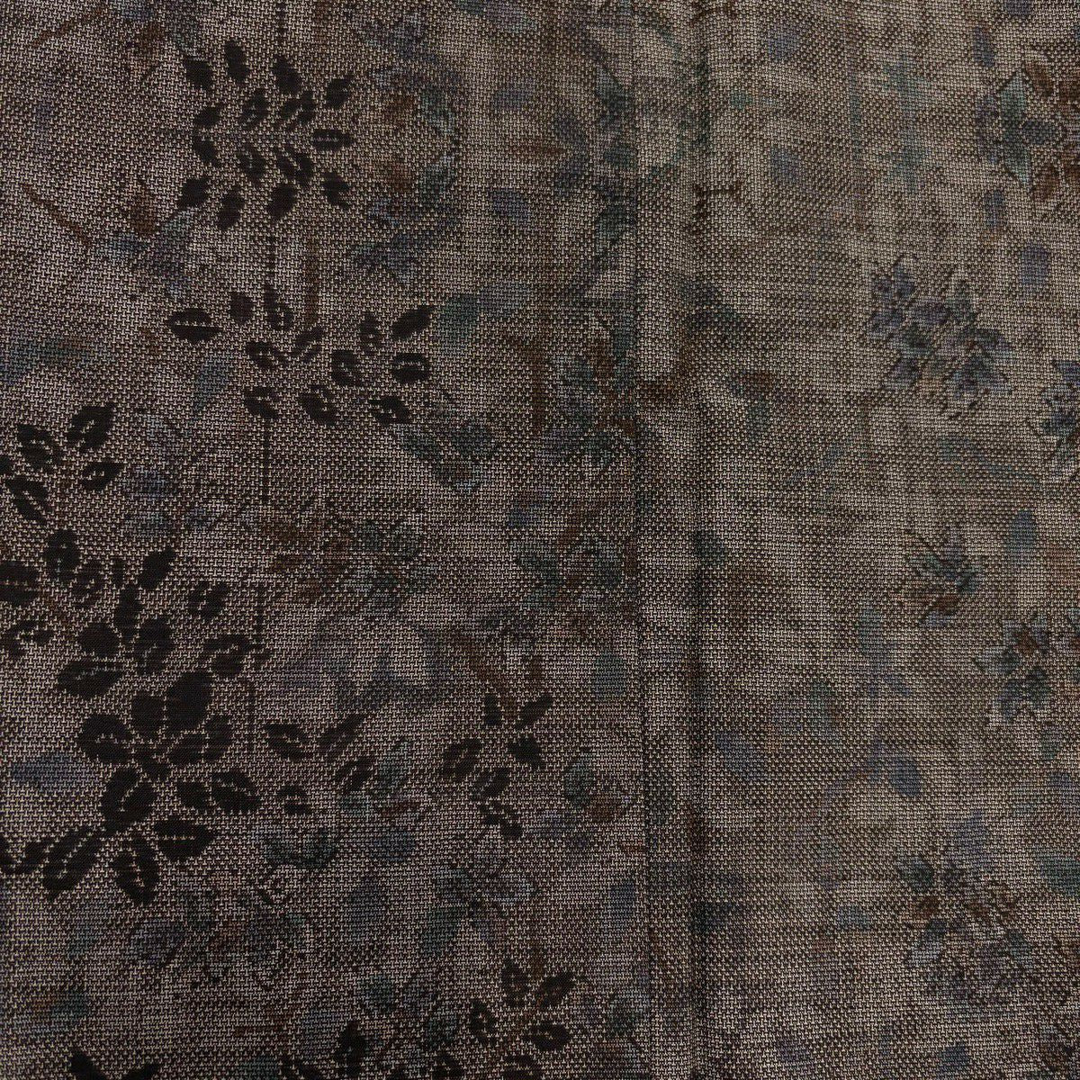 【美品】 紬織 身長157.5cm 袖長62cm S 雙層 草花紋 葉柄 焦茶 純蠶絲 秀品級