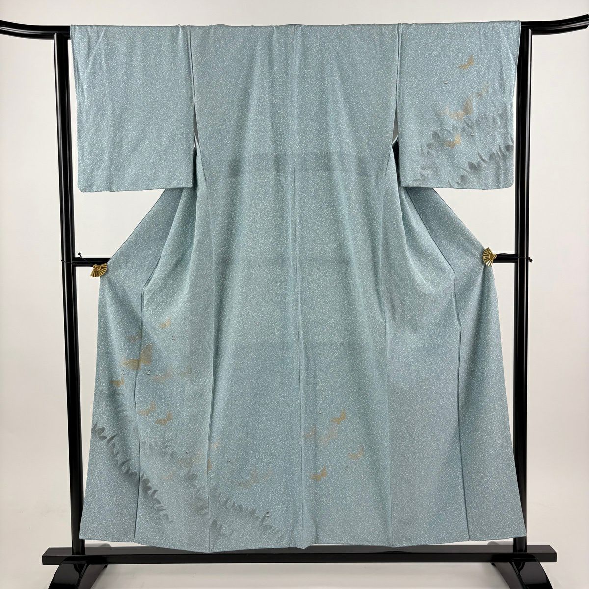 付下 身長155cm 袖長63cm S 雙層 蝶 雫 金銀彩 漸層 青灰 純蠶絲 優品級