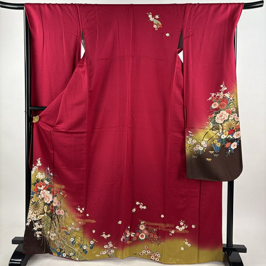 振袖禮服 身長167cm 袖長67.5cm L 雙層 花車 幾帳 金絲 金銀彩 紅 純蠶絲 秀品級