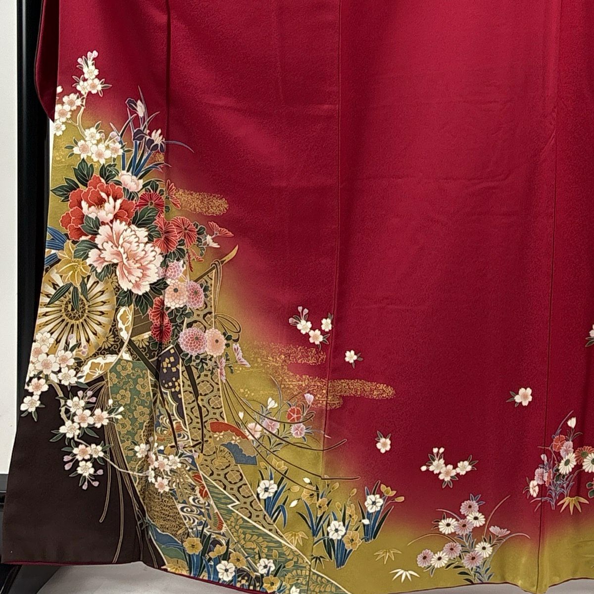 振袖禮服 身長167cm 袖長67.5cm L 雙層 花車 幾帳 金絲 金銀彩 紅 純蠶絲 秀品級