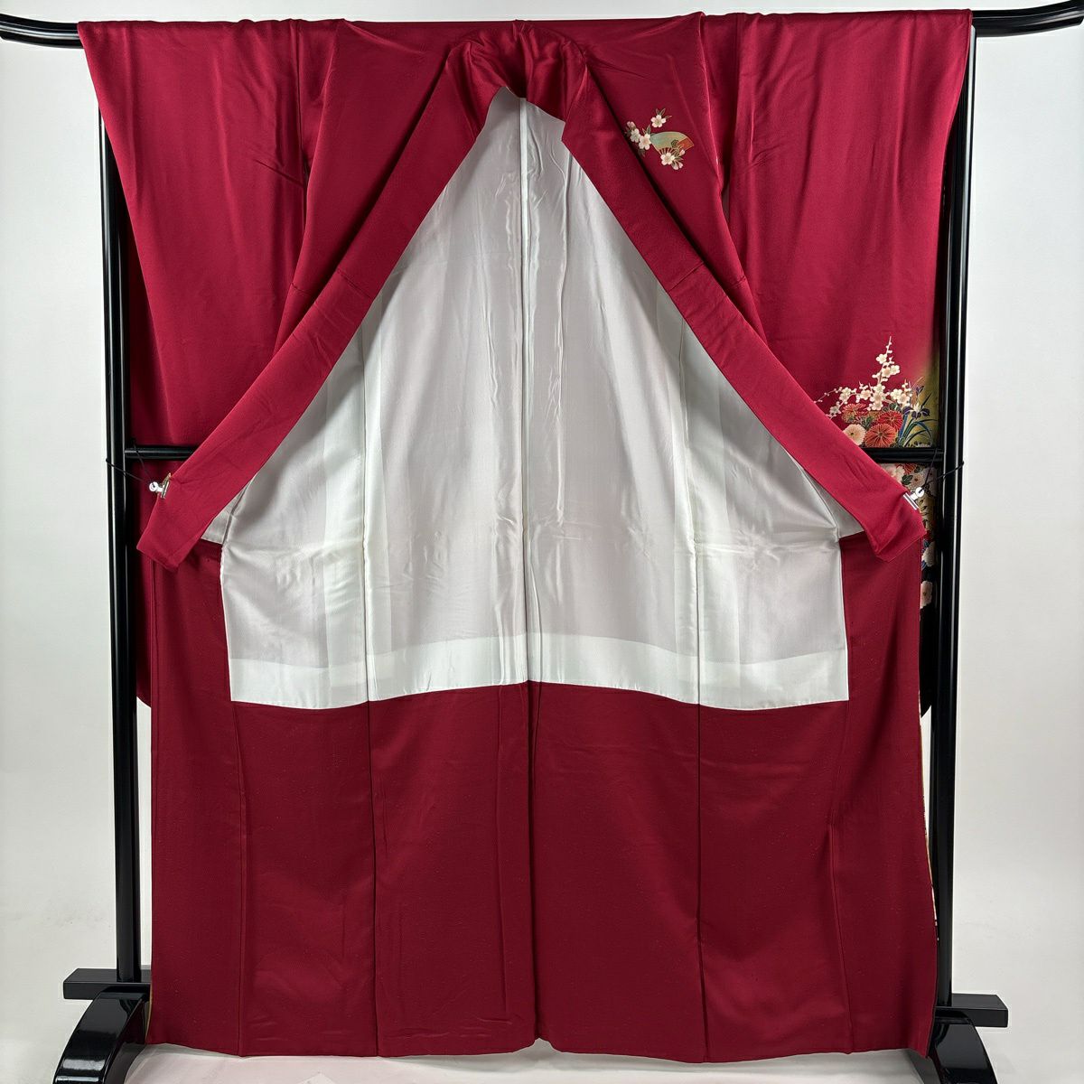 振袖禮服 身長167cm 袖長67.5cm L 雙層 花車 幾帳 金絲 金銀彩 紅 純蠶絲 秀品級