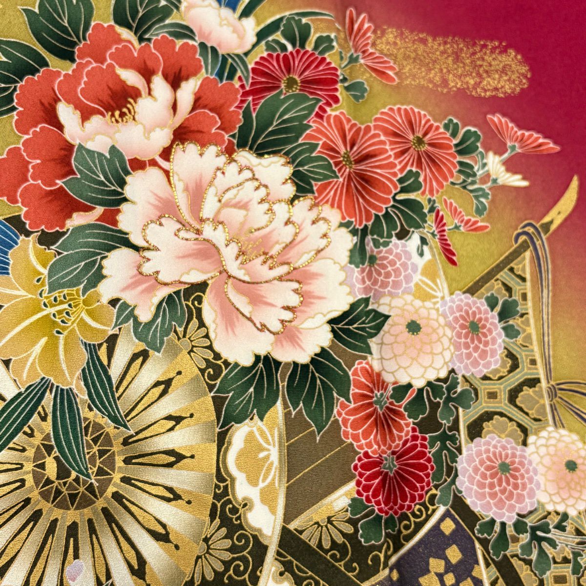 振袖禮服 身長167cm 袖長67.5cm L 雙層 花車 幾帳 金絲 金銀彩 紅 純蠶絲 秀品級