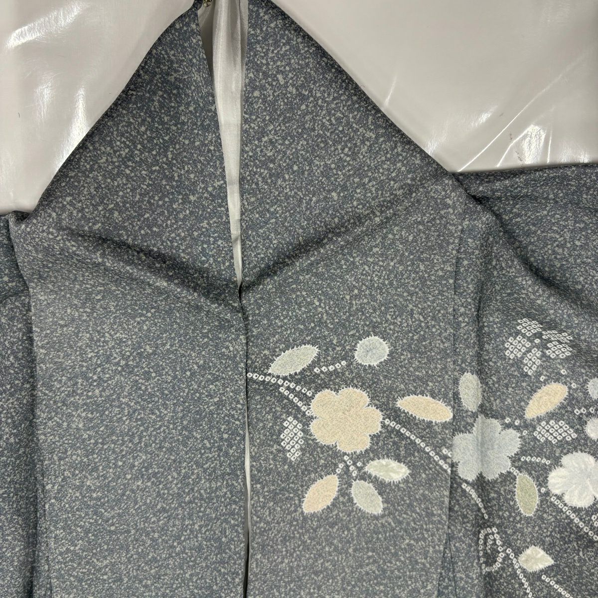 【美品】訪問服 身長162.5cm 袖長64.5cm M 雙層 椿 櫻花 金銀彩 漸層 灰色 純蠶絲 秀品級