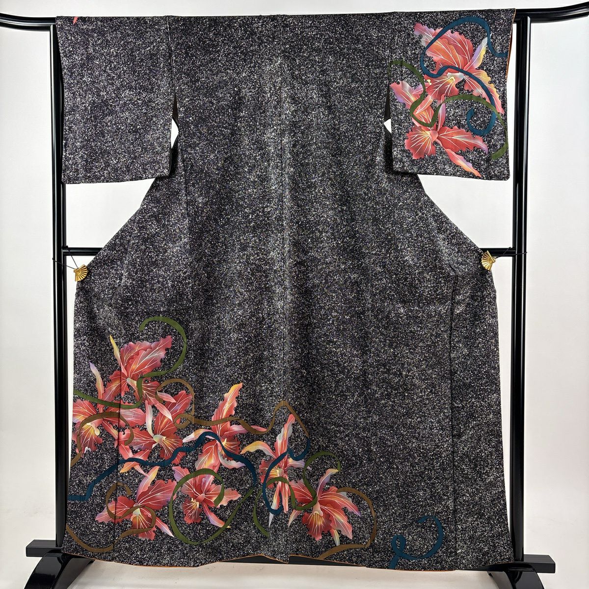 【美品】訪問服 身長159.5cm 袖長64cm M 雙層 蘭 花邊 漸層 黑灰 純蠶絲 優品級