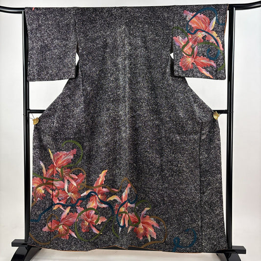 【美品】訪問服 身長159.5cm 袖長64cm M 雙層 蘭 花邊 漸層 黑灰 純蠶絲 優品級