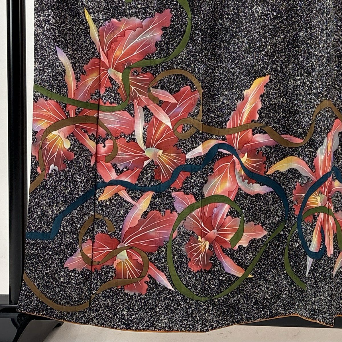 【美品】訪問服 身長159.5cm 袖長64cm M 雙層 蘭 花邊 漸層 黑灰 純蠶絲 優品級