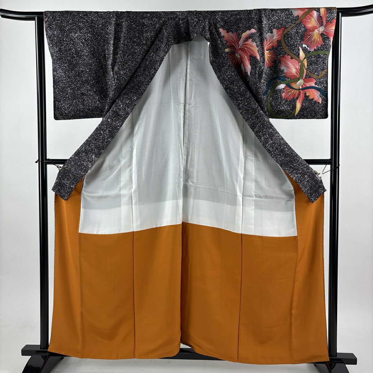 【美品】訪問服 身長159.5cm 袖長64cm M 雙層 蘭 花邊 漸層 黑灰 純蠶絲 優品級
