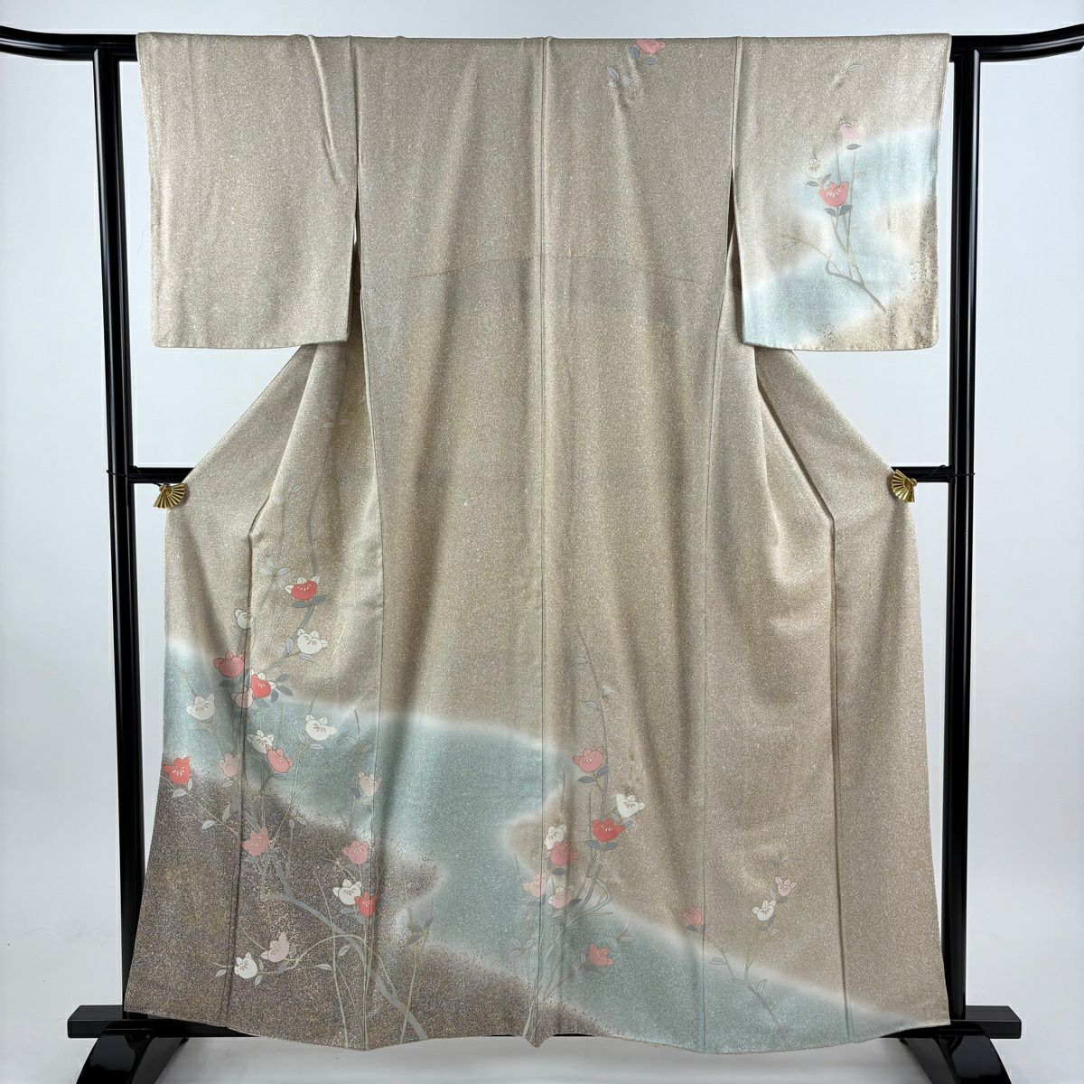 訪問服 身長160cm 袖長62.5cm S 雙層 橘 幾何學 金彩裝飾 漸層 淺茶 純蠶絲 優品級