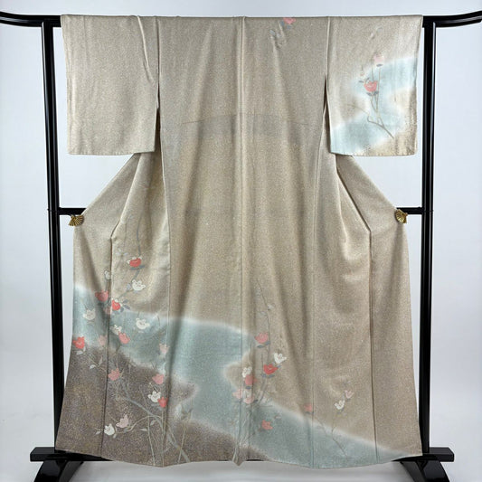 訪問服 身長160cm 袖長62.5cm S 雙層 橘 幾何學 金彩裝飾 漸層 淺茶 純蠶絲 優品級