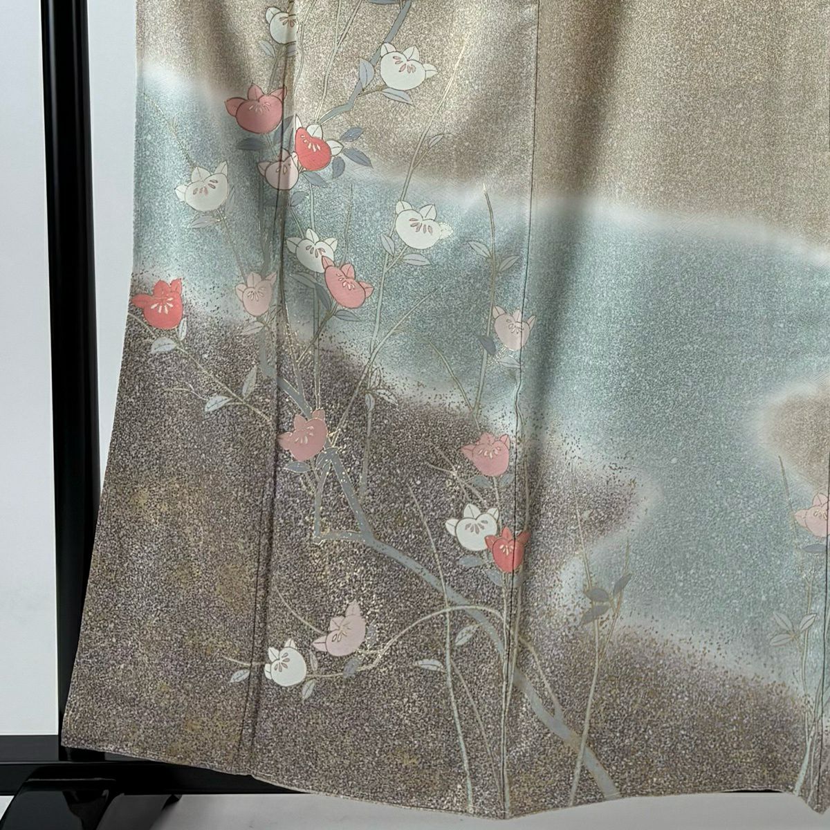 訪問服 身長160cm 袖長62.5cm S 雙層 橘 幾何學 金彩裝飾 漸層 淺茶 純蠶絲 優品級