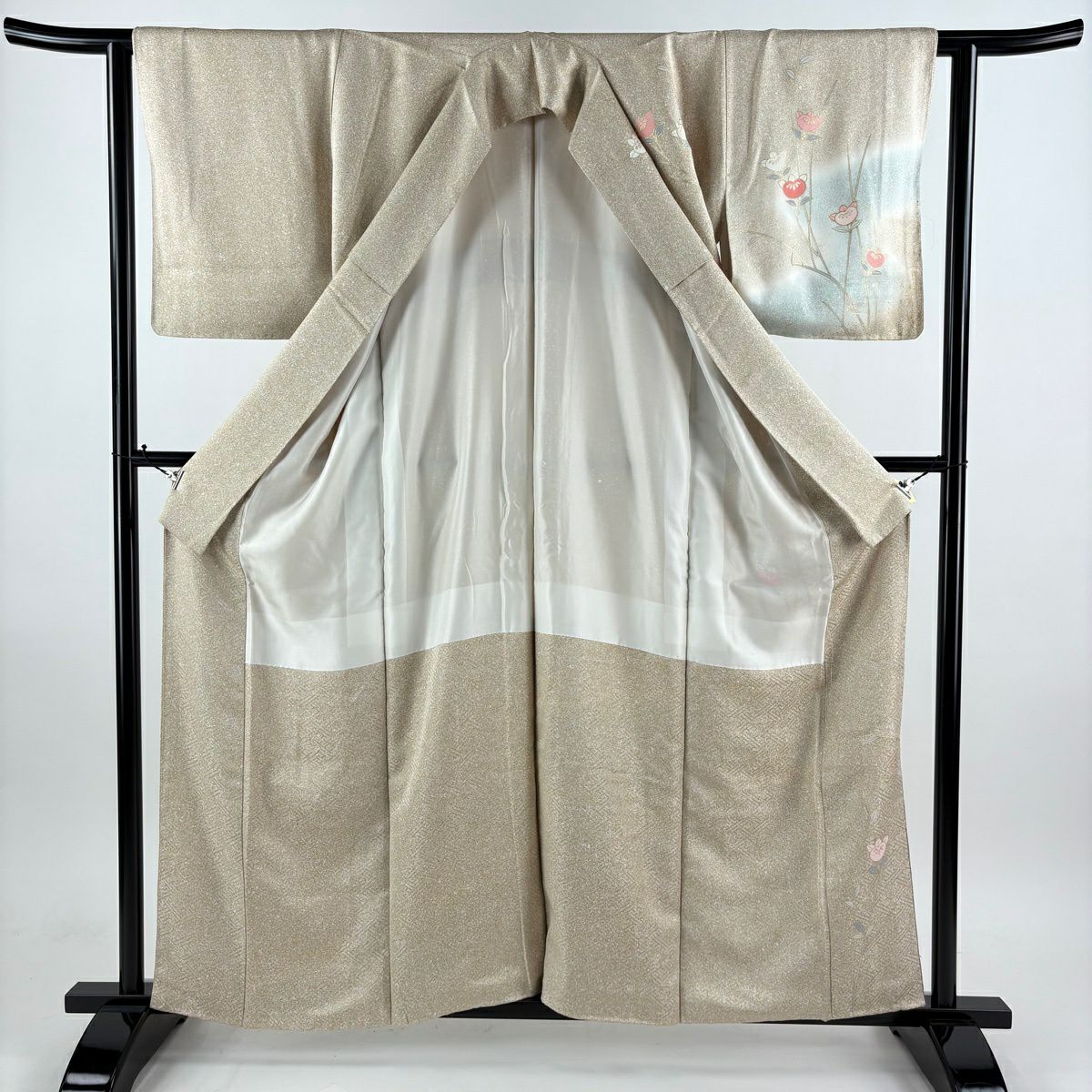 訪問服 身長160cm 袖長62.5cm S 雙層 橘 幾何學 金彩裝飾 漸層 淺茶 純蠶絲 優品級