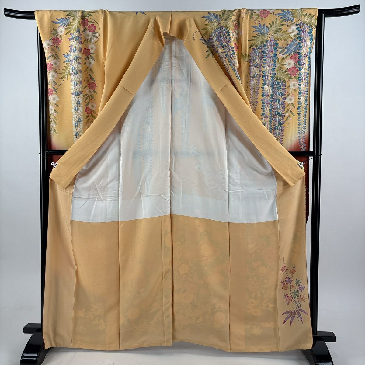 振袖禮服 身長165cm 袖長68cm L 雙層 花車 組紐 染分 薄橙 純蠶絲 秀品級