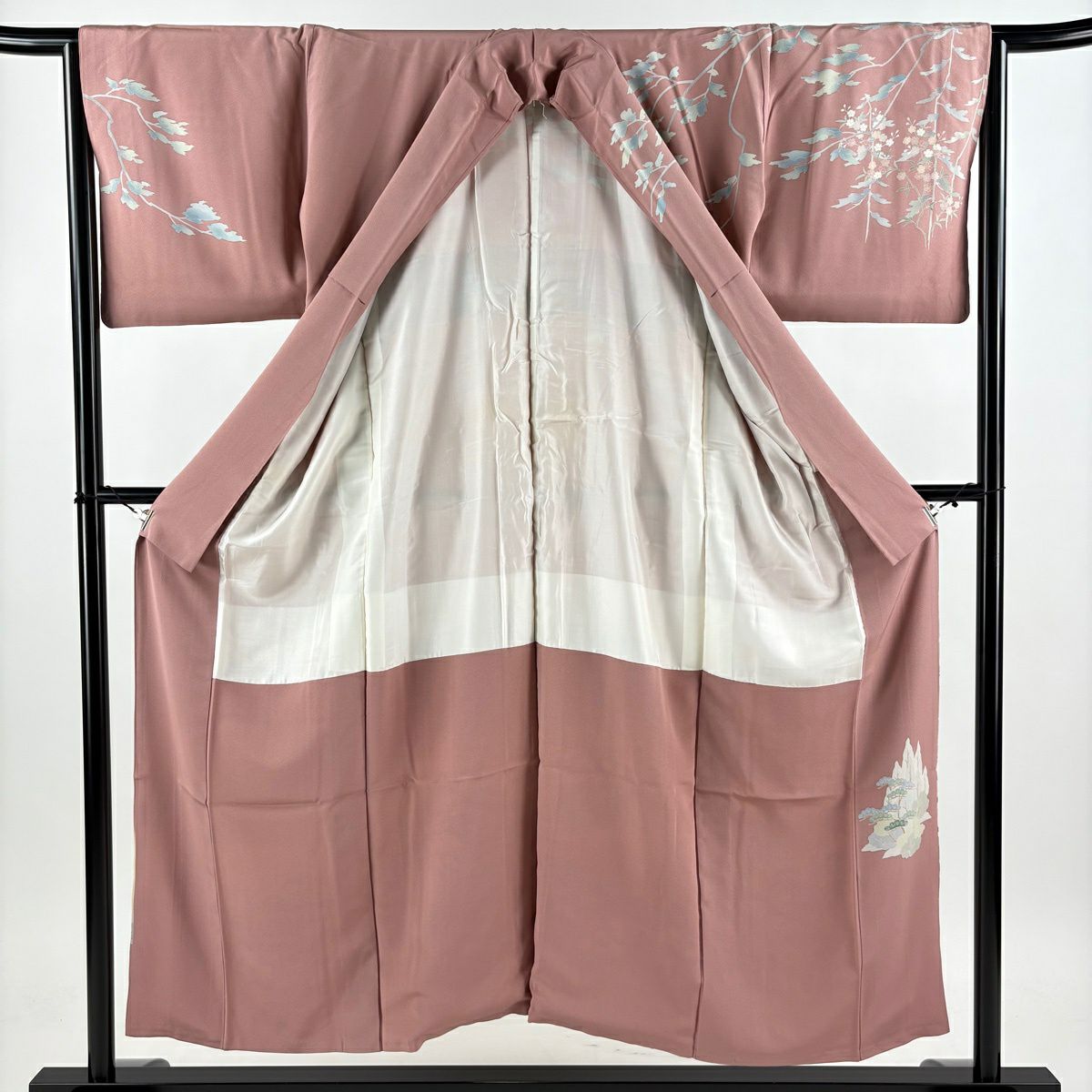 訪問服 身長153cm 袖長64.5cm M 雙層 落款有 風景 建物 漸層 粉米色 純蠶絲 優品級 一個紋
