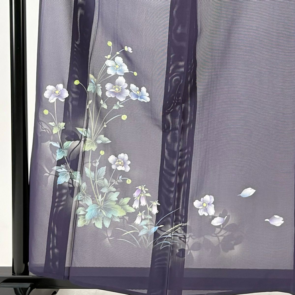 【美品】 付下 身長159cm 袖長66cm M 薄物 絽 草花紋紋 輪廓 金彩裝飾 深紫 純蠶絲 秀品級