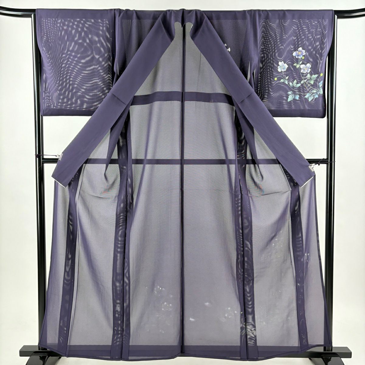 【美品】 付下 身長159cm 袖長66cm M 薄物 絽 草花紋紋 輪廓 金彩裝飾 深紫 純蠶絲 秀品級