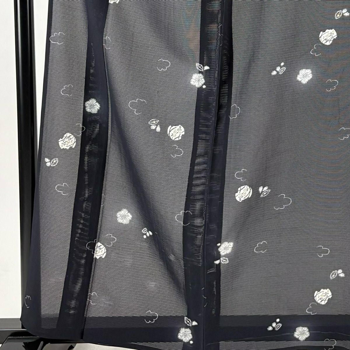 小紋 身長161cm 袖長69cm L 薄物 絽 辻花染圖案 葉圖案 深藍 純蠶絲 優品級
