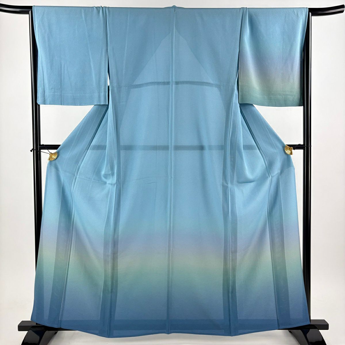 付下 身長161cm 袖長67.5cm L 薄物 絽 漸層圖案 水藍 純蠶絲 優品級