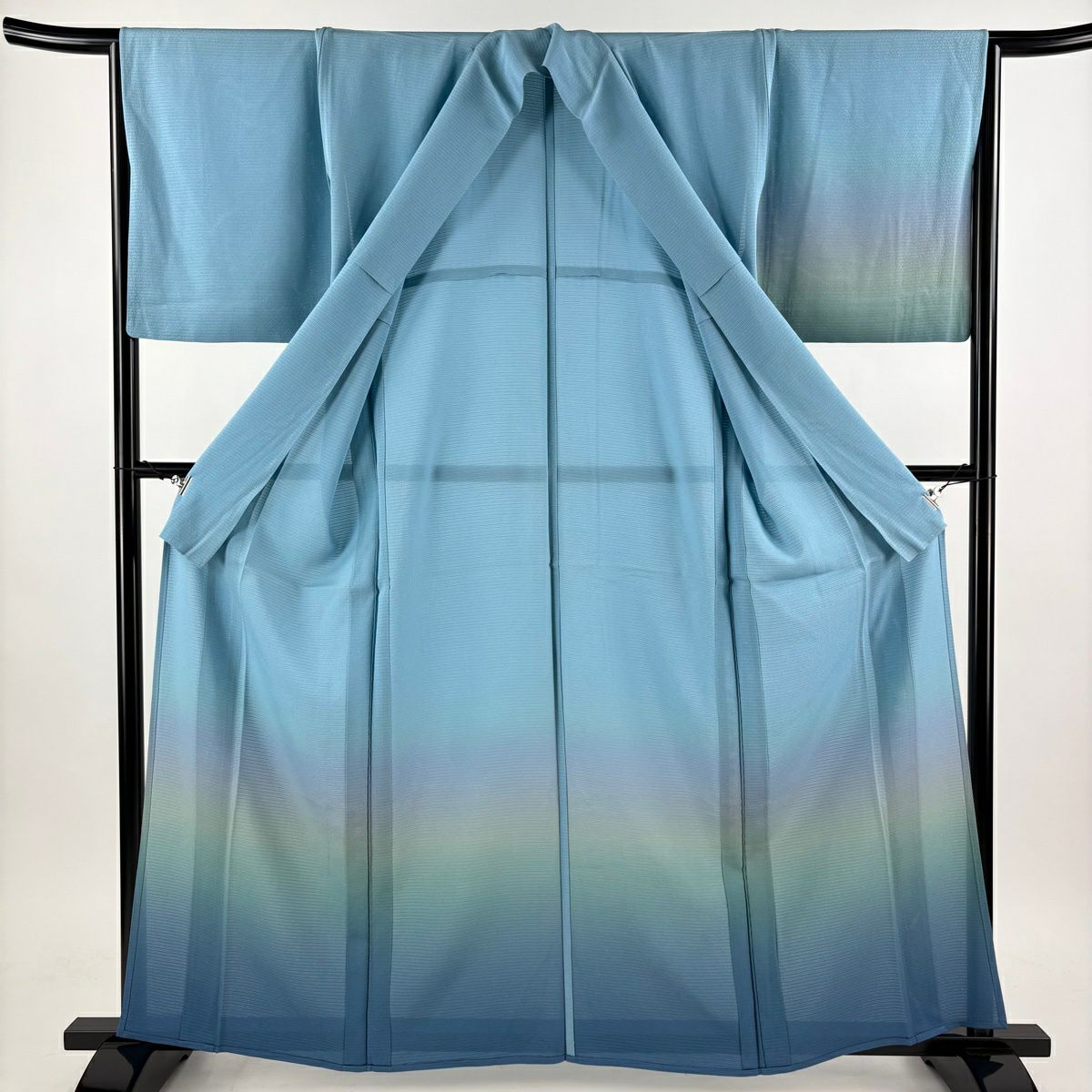 付下 身長161cm 袖長67.5cm L 薄物 絽 漸層圖案 水藍 純蠶絲 優品級