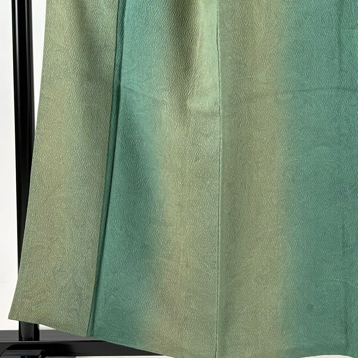 【美品】 小紋 身長158cm 袖長63cm S 雙層 地紋 墨流し 漸層 綠 純蠶絲 秀品級