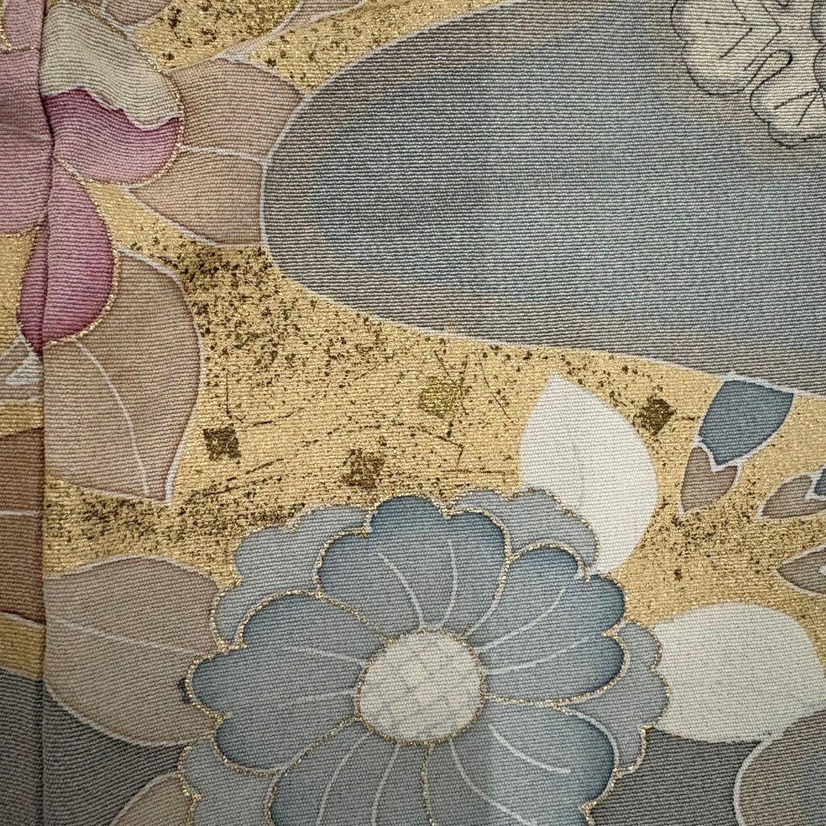 訪問服 身長161cm 袖長65.5cm M 雙層 草花紋紋 霞 金絲 金銀彩 灰色 純蠶絲 秀品級 一個紋