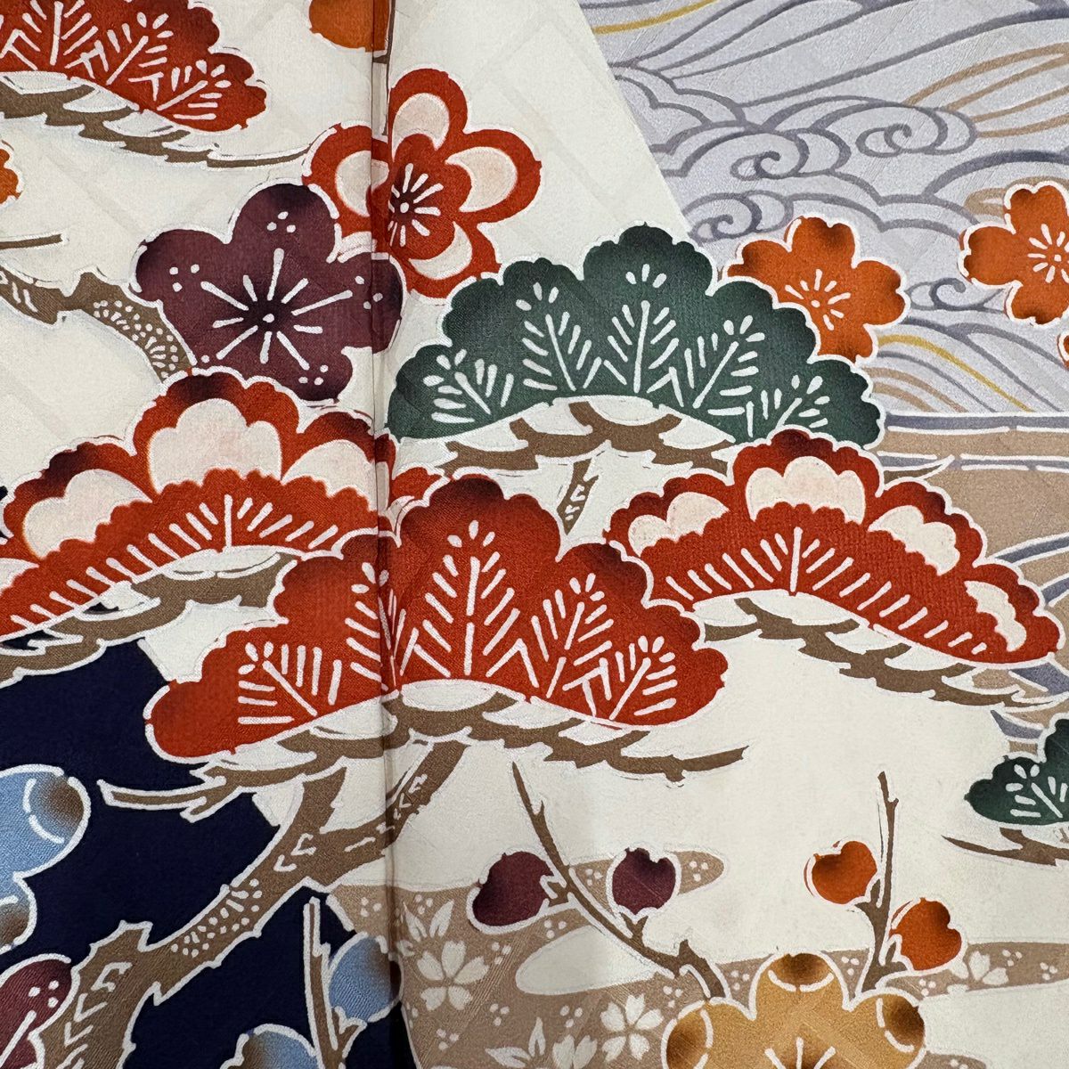 【美品】振袖禮服 身長159cm 袖長64cm M 雙層 笠松樹 仙鶴 辻花染 紅 純蠶絲 秀品級