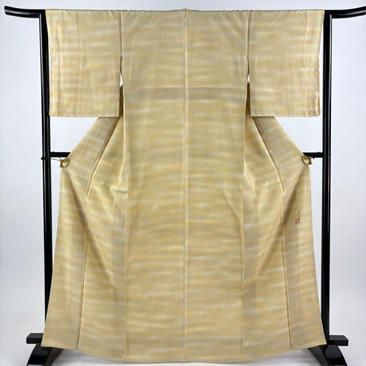 【美品】 小紋 身長166cm 袖長64cm M 雙層 本鄉大田子 有落款 漸變圖案 米色 純蠶絲 優品級