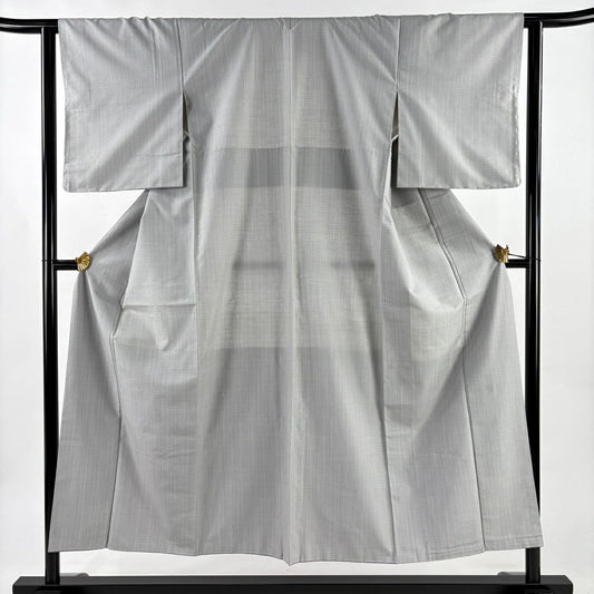 【美品】 紬織 身長150cm 袖長62cm S 雙層 縞 灰 純蠶絲 秀品級