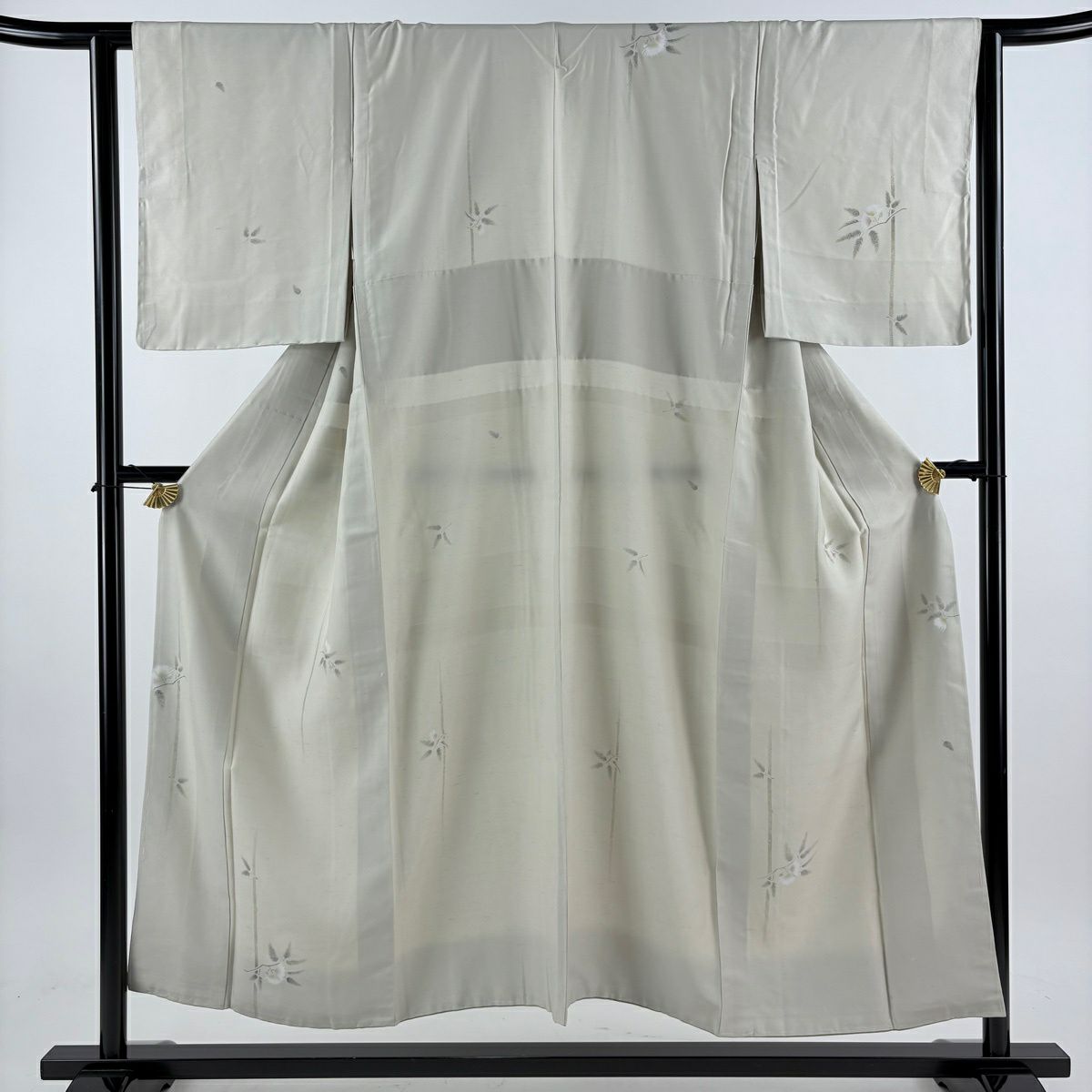 付下 身長150.5cm 袖長62cm S 雙層 紬織織 胴抜 草花紋紋 灰綠 純蠶絲 秀品級