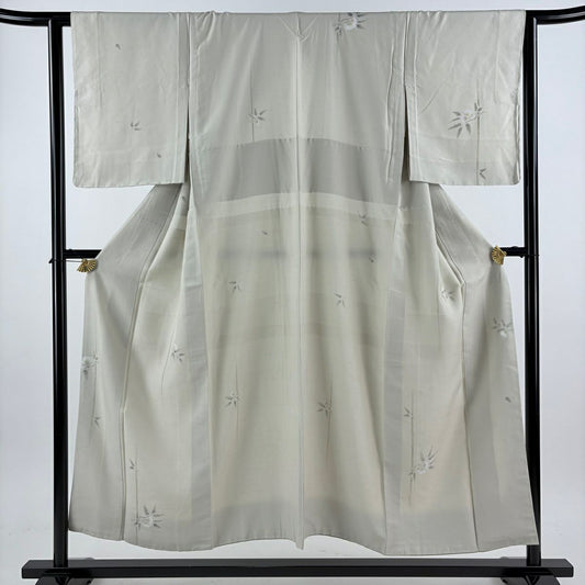 付下 身長150.5cm 袖長62cm S 雙層 紬織織 胴抜 草花紋紋 灰綠 純蠶絲 秀品級