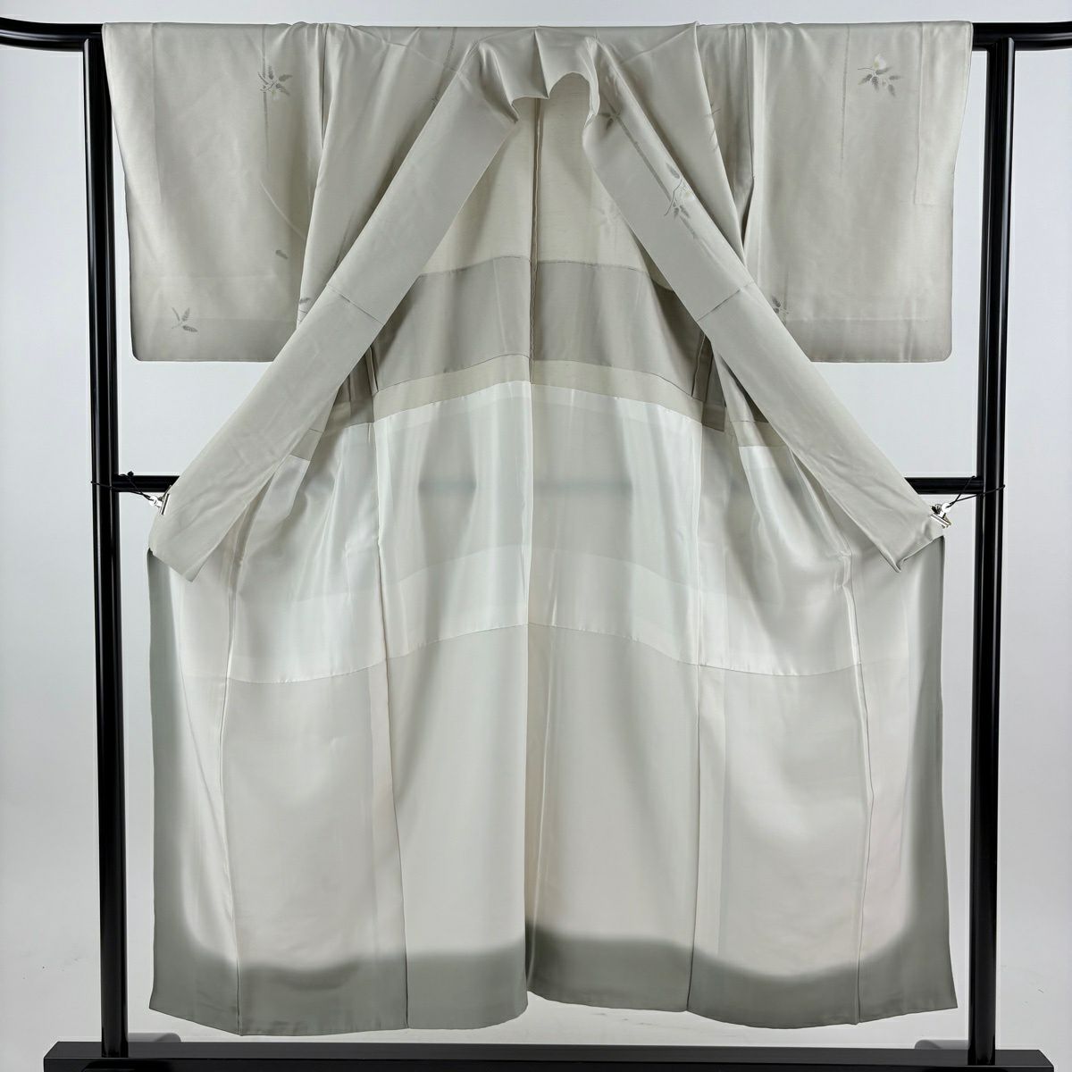 付下 身長150.5cm 袖長62cm S 雙層 紬織織 胴抜 草花紋紋 灰綠 純蠶絲 秀品級