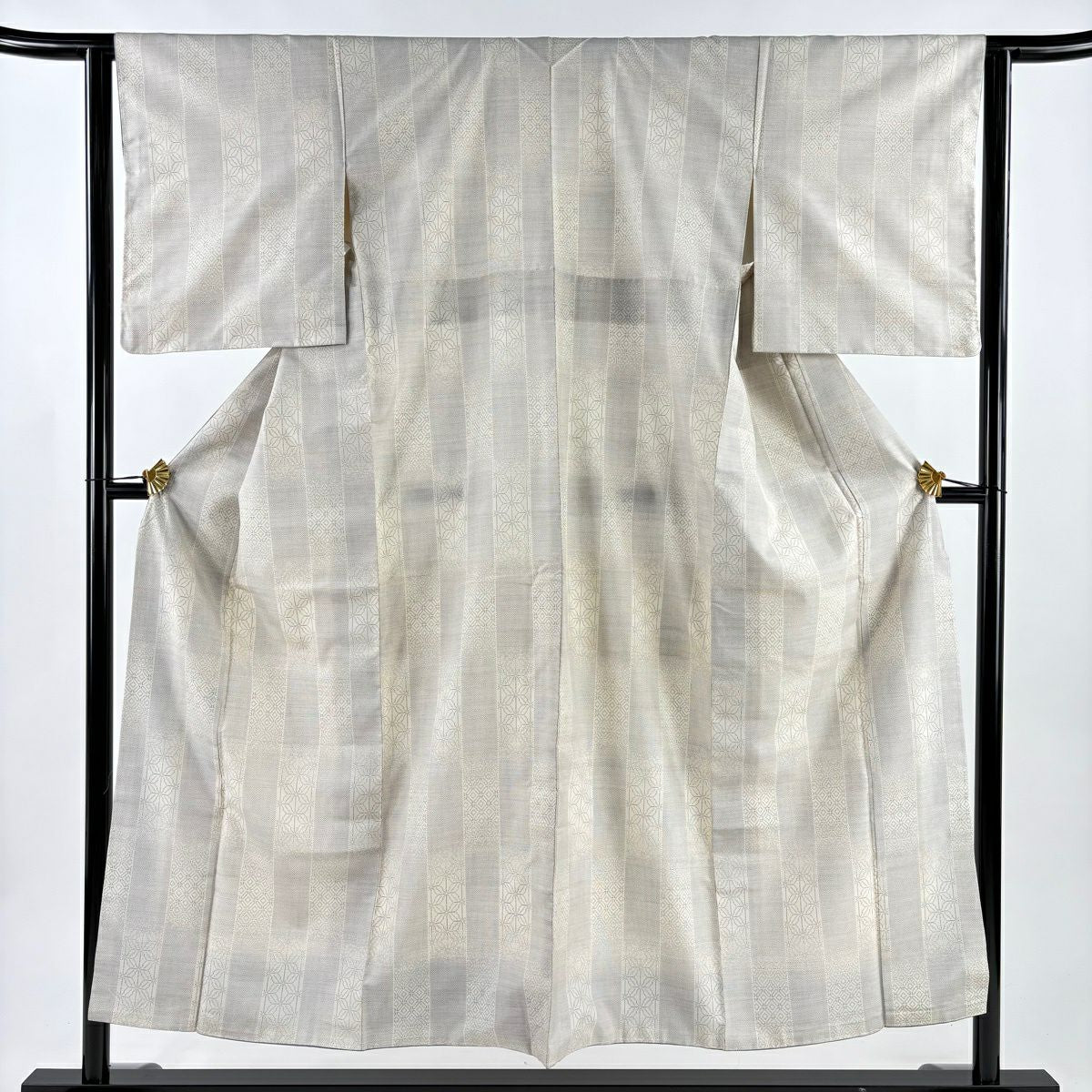 【美品】 紬織 身長151.5cm 袖長62cm S 雙層 麻葉 龜甲 米色 純蠶絲 優品級