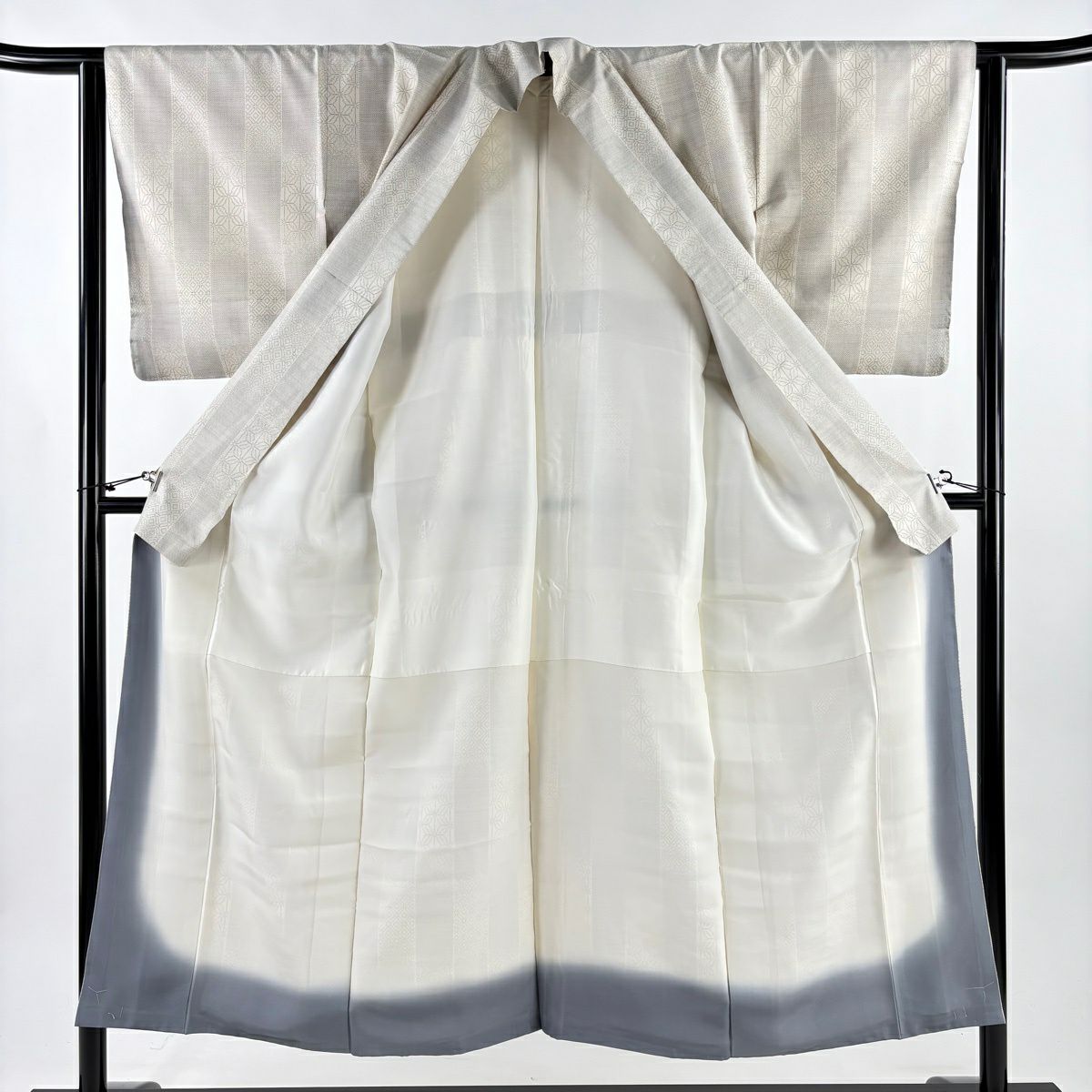 【美品】 紬織 身長151.5cm 袖長62cm S 雙層 麻葉 龜甲 米色 純蠶絲 優品級