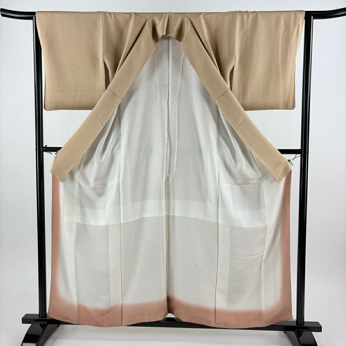 付下 身長157cm 袖長64cm M 雙層 草花紋紋 龜甲刺繡 金糸 茶 純蠶絲 秀品級