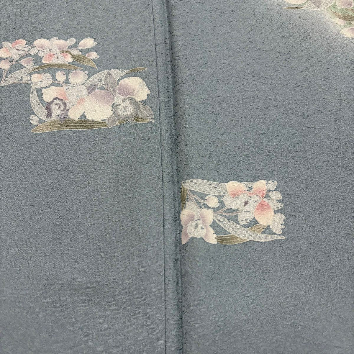 小紋 身長167.5cm 袖長67.5cm L 雙層 草花紋紋 地紋 漸層 青灰 純蠶絲 優品級
