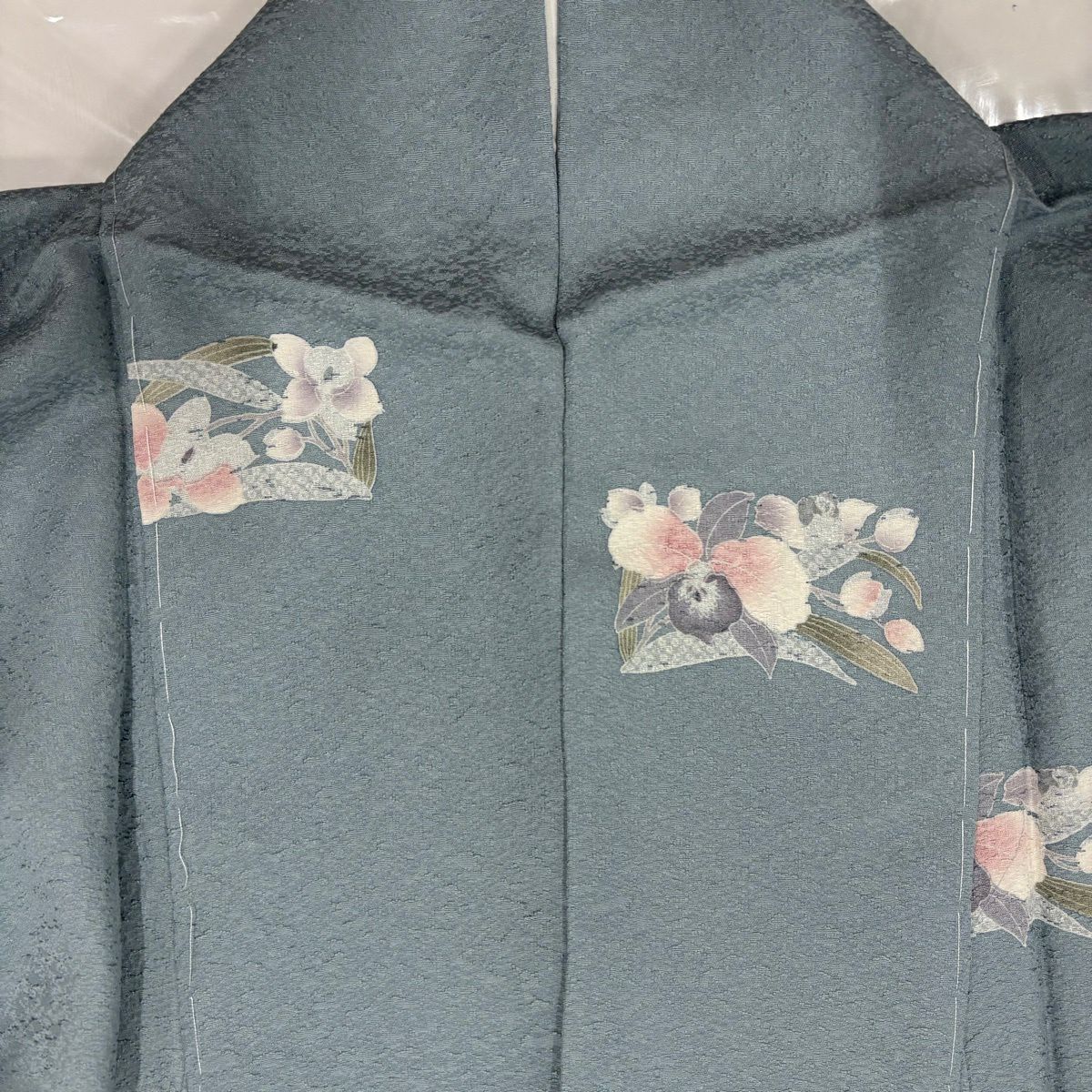 小紋 身長167.5cm 袖長67.5cm L 雙層 草花紋紋 地紋 漸層 青灰 純蠶絲 優品級