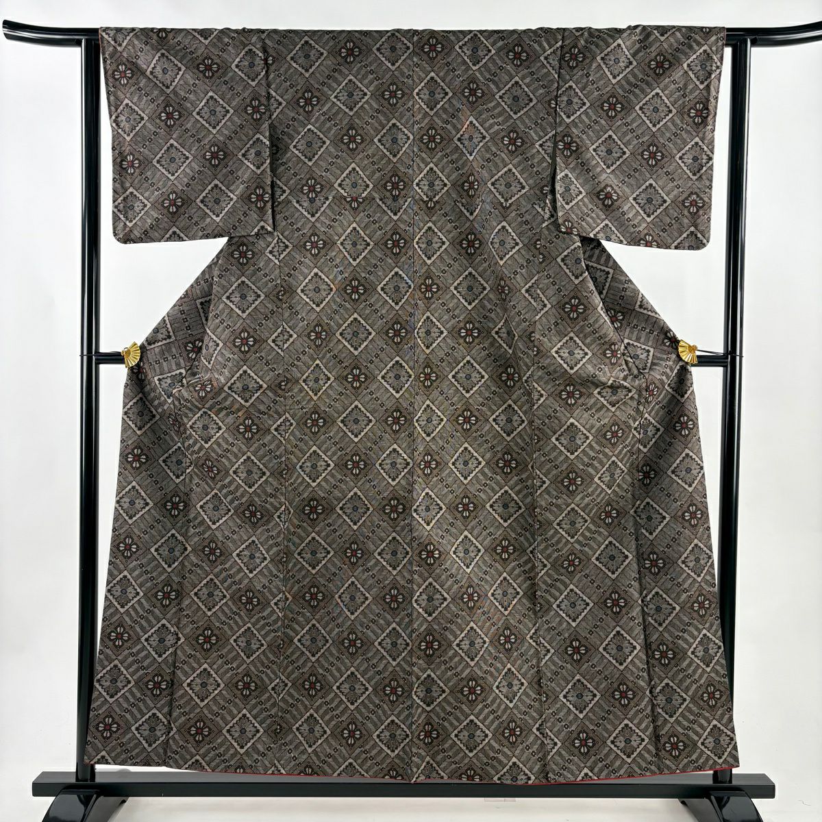 紬織 身長156cm 袖長62.5cm S 雙層 菱花 焦茶 純蠶絲 秀品級