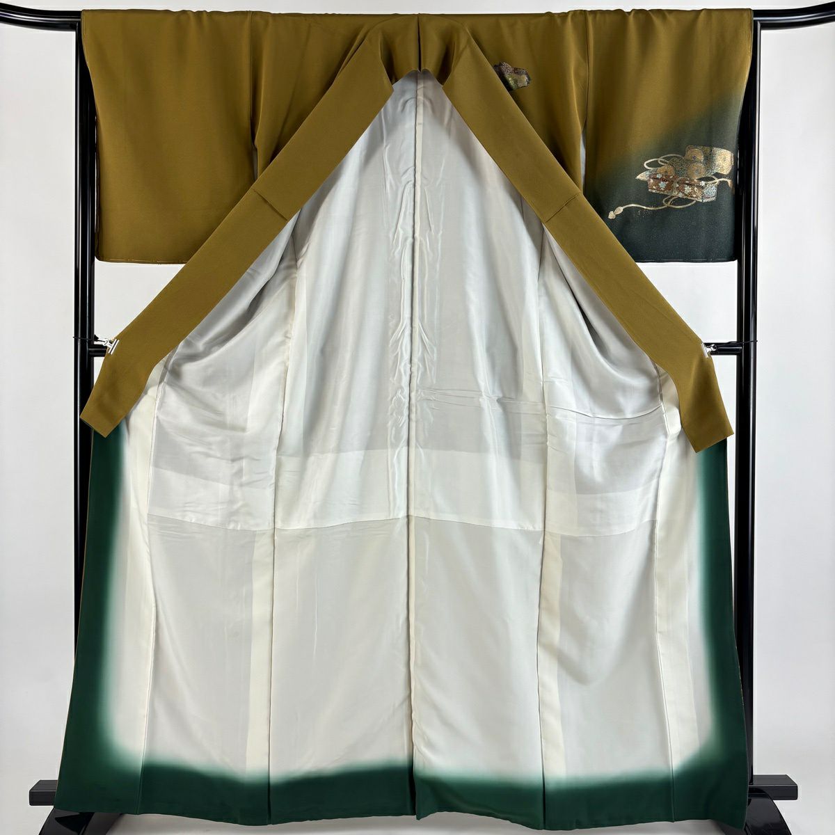 【美品】 付下 身長160cm 袖長66cm M 雙層 TOKI志すい 落款あり 琵琶 巻物 金銀彩 漸層 山吹茶 純蠶絲 秀品級