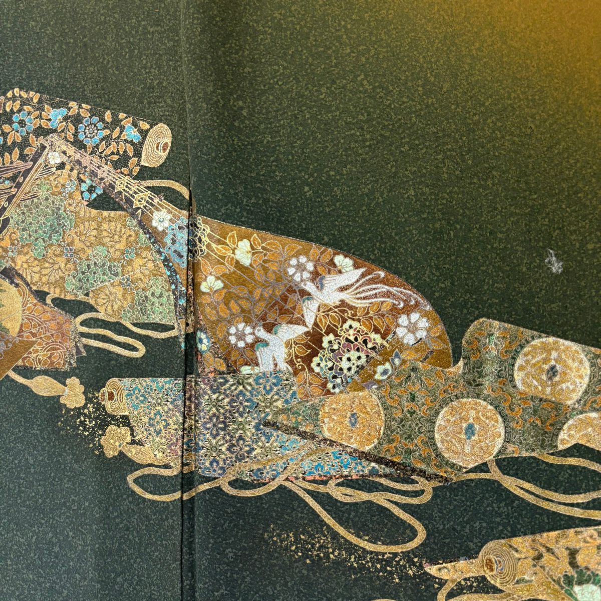 【美品】 付下 身長160cm 袖長66cm M 雙層 TOKI志すい 落款あり 琵琶 巻物 金銀彩 漸層 山吹茶 純蠶絲 秀品級