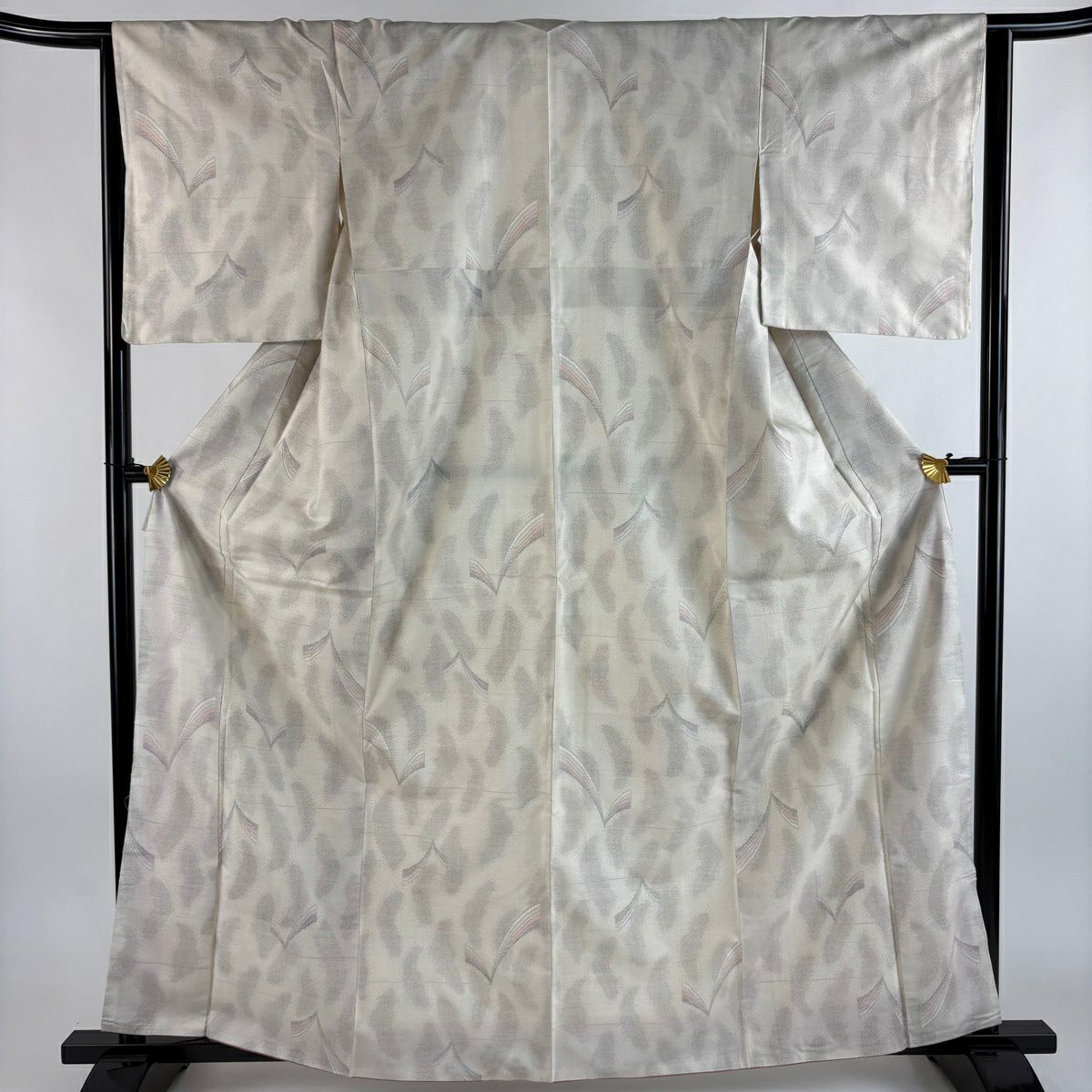 【美品】 紬織 身長163.5cm 袖長64cm M 雙層 幾何圖案 奶油色 純蠶絲 優品級