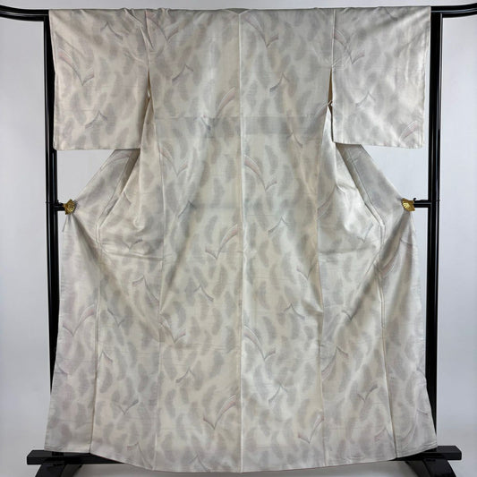 【美品】 紬織 身長163.5cm 袖長64cm M 雙層 幾何圖案 奶油色 純蠶絲 優品級