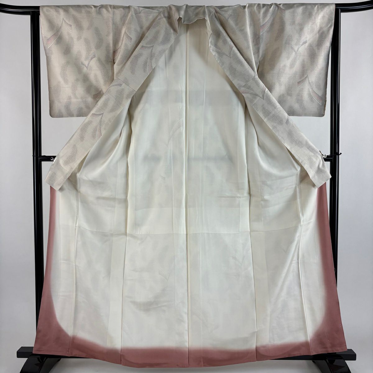 【美品】 紬織 身長163.5cm 袖長64cm M 雙層 幾何圖案 奶油色 純蠶絲 優品級