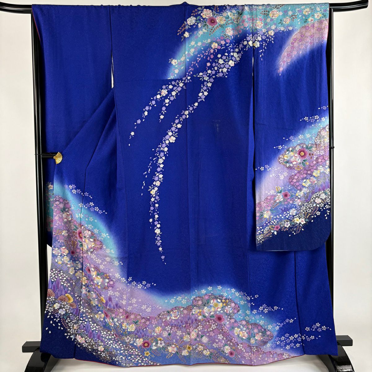 振袖禮服 身長166cm 袖長69cm L 雙層 辻花染 雲文 金銀彩 青紫 純蠶絲 秀品級